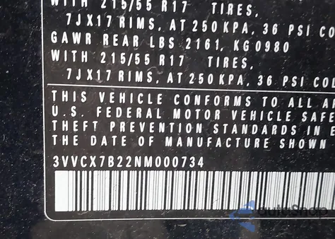 2022 Volkswagen Taos 1.5T S from USA, damaged, VIN 3VVCX7B22NM000734